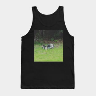 Finn the Cat Riding a Push Mower Tank Top